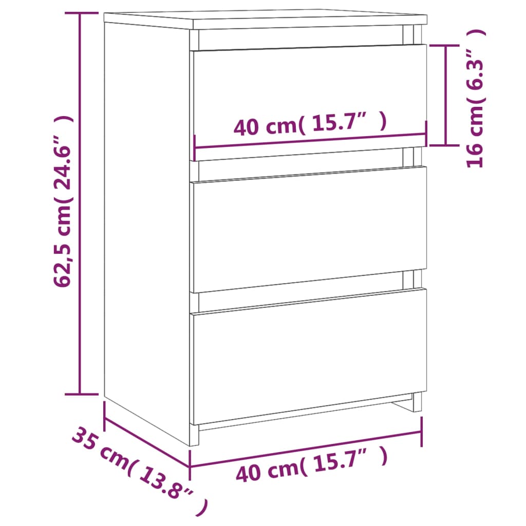 Tables de chevet, lot de 2, chêne fumé, dimensions 40 x 35 x 62,5 cm.