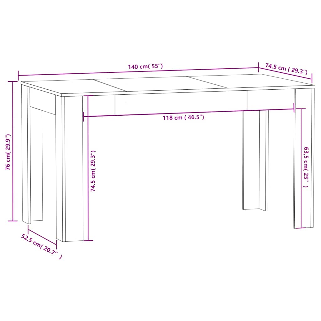 Table à manger chêne fumé 140x74,5x76 cm matériau bois