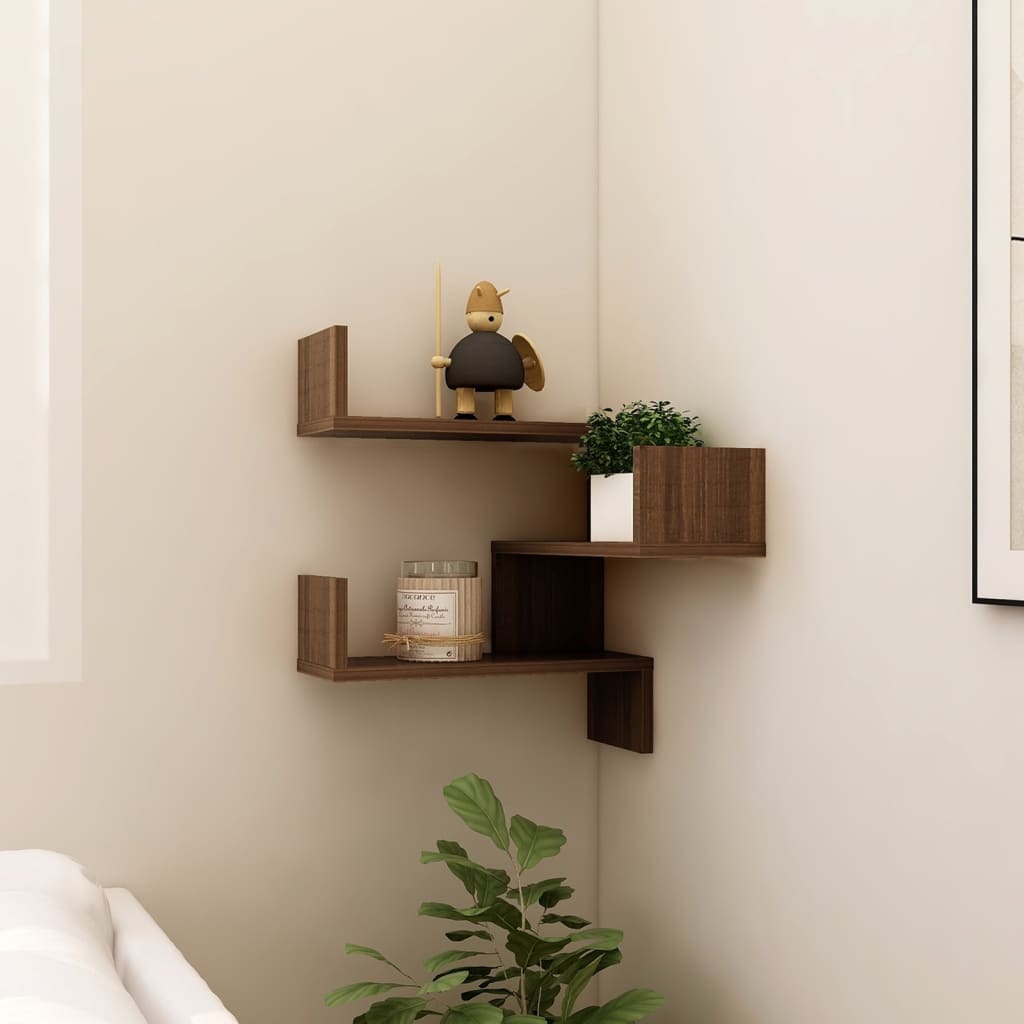 Wall Corner Shelf Brown Oak Look 40x40x50 cm Wood Material
