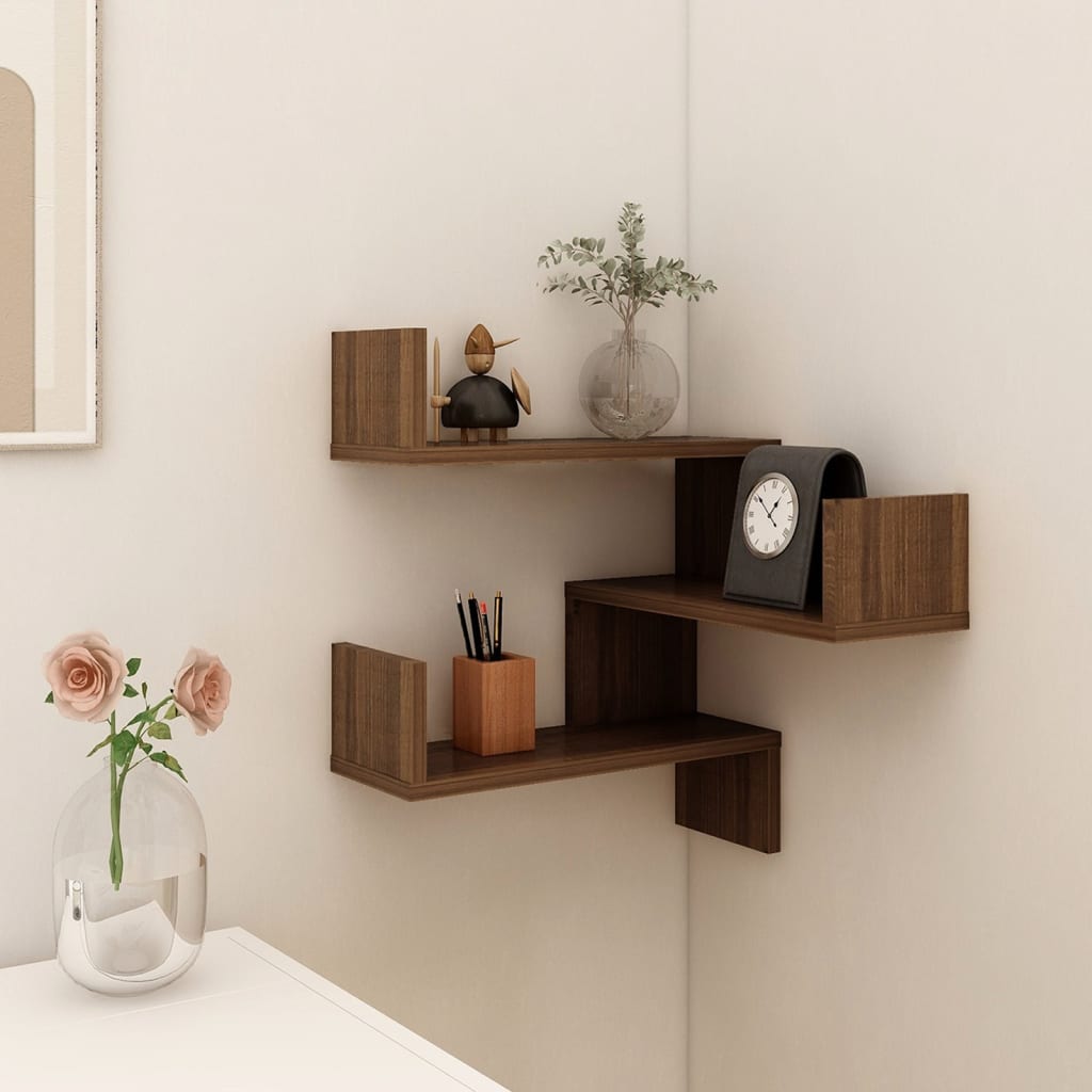 Wall Corner Shelf Brown Oak Look 40x40x50 cm Wood Material