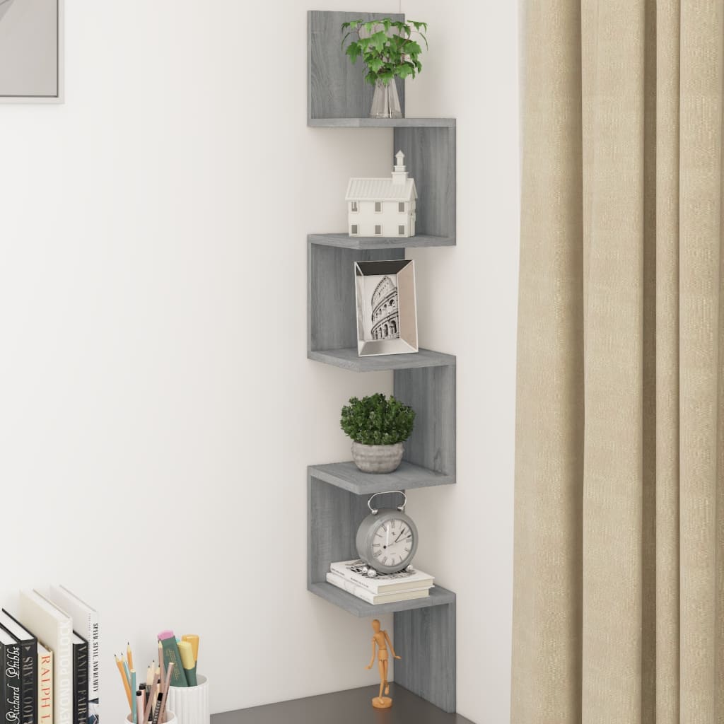 Wall Corner Shelf Gray Sonoma 20x20x127.5 cm Wood Material