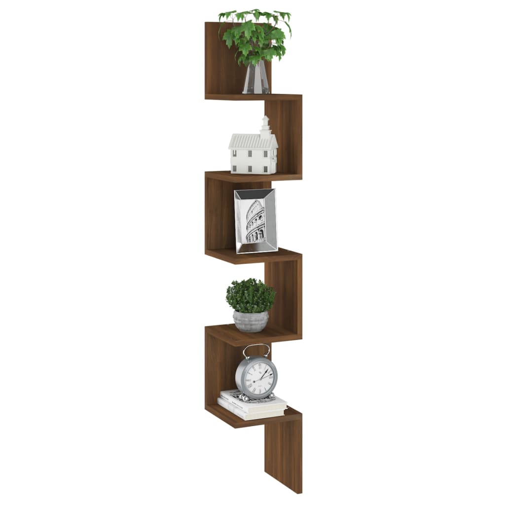 Wall Corner Shelf Brown Oak Look 20x20x127.5 cm Wood Material