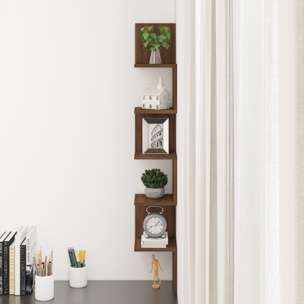 Wall Corner Shelf Brown Oak Look 20x20x127.5 cm Wood Material