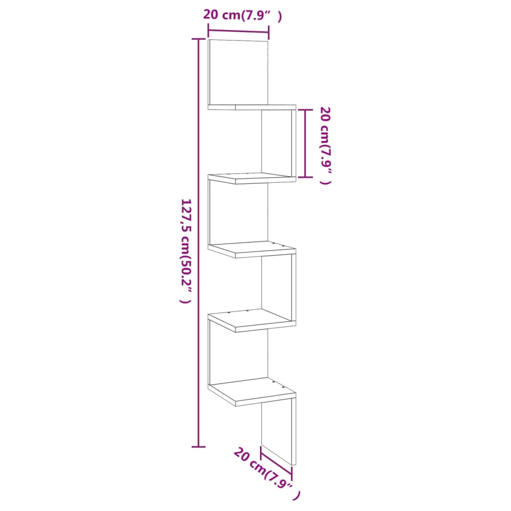 Wall Corner Shelf Brown Oak Look 20x20x127.5 cm Wood Material
