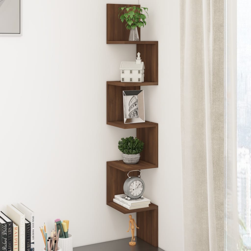 Wall Corner Shelf Brown Oak Look 20x20x127.5 cm Wood Material