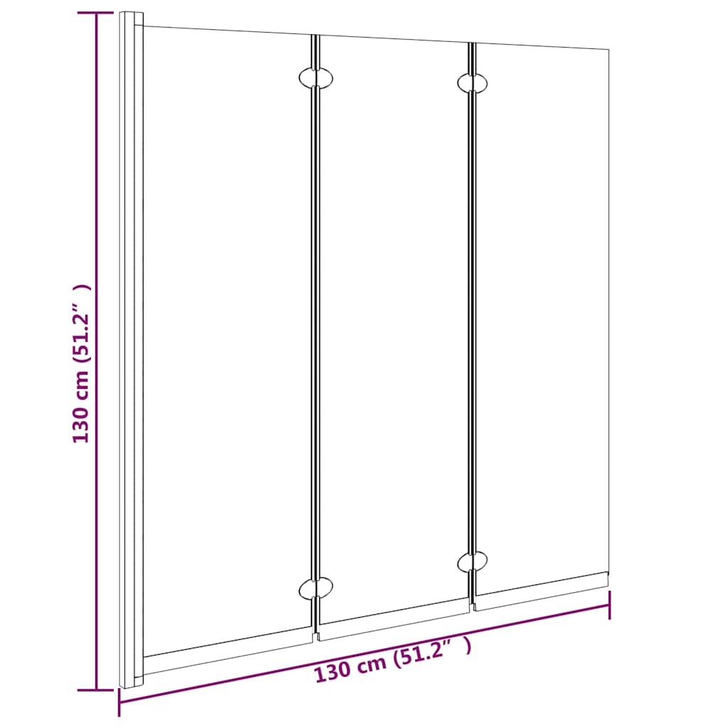 Badewannenfaltwand 3-teilig 130x130 cm ESG Schwarz