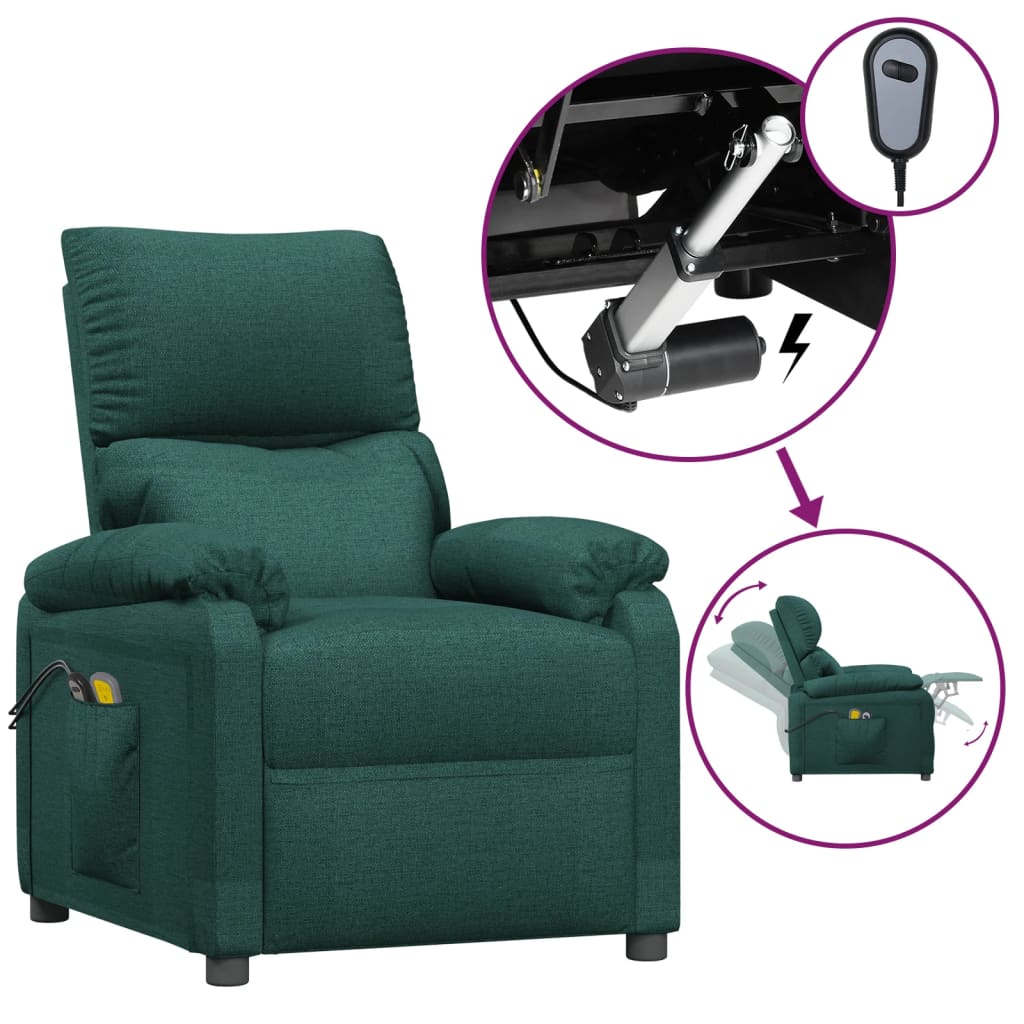 Elektrischer Massagesessel Dunkelgrün Stoff