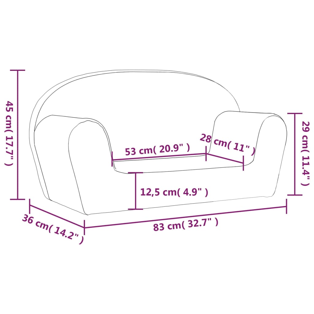 Kindersofa 2-Sitzer Creme Weich Plüsch