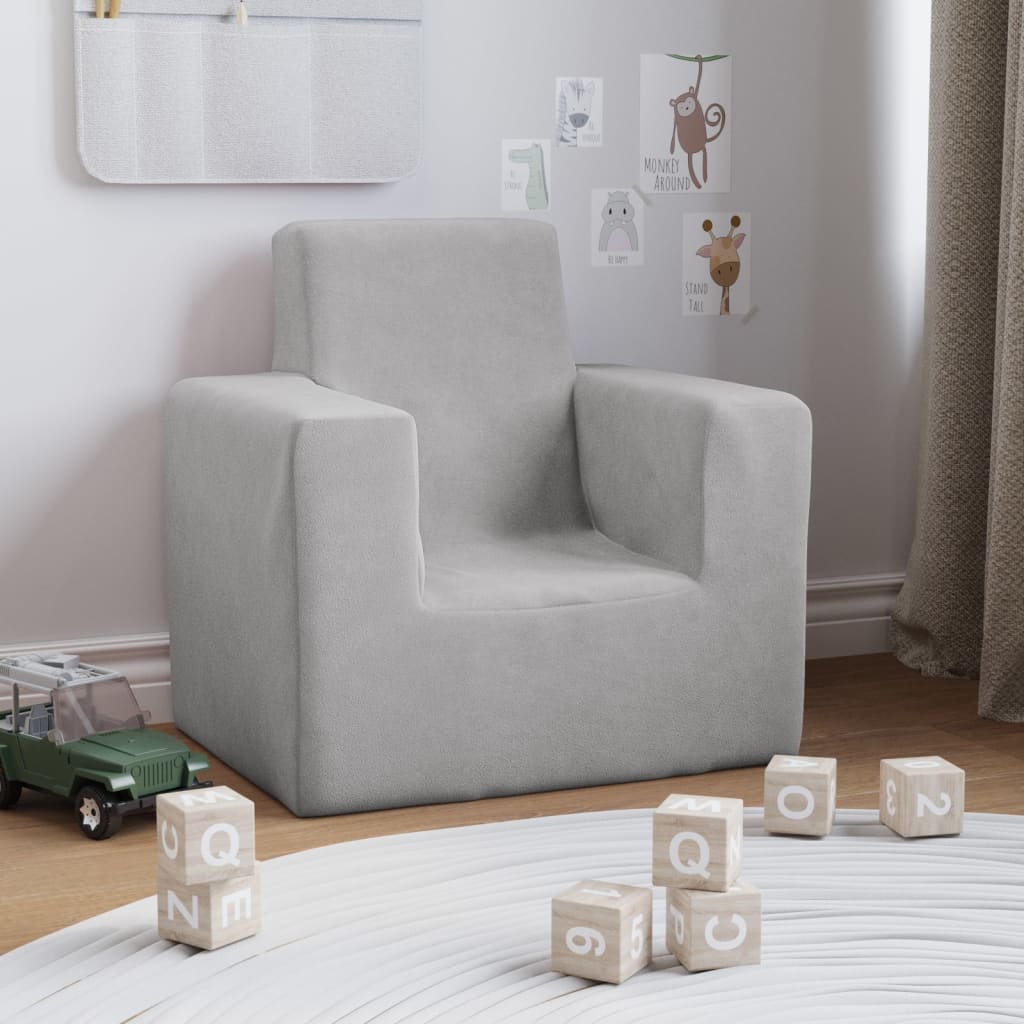 Canapé enfant gris clair en peluche douce