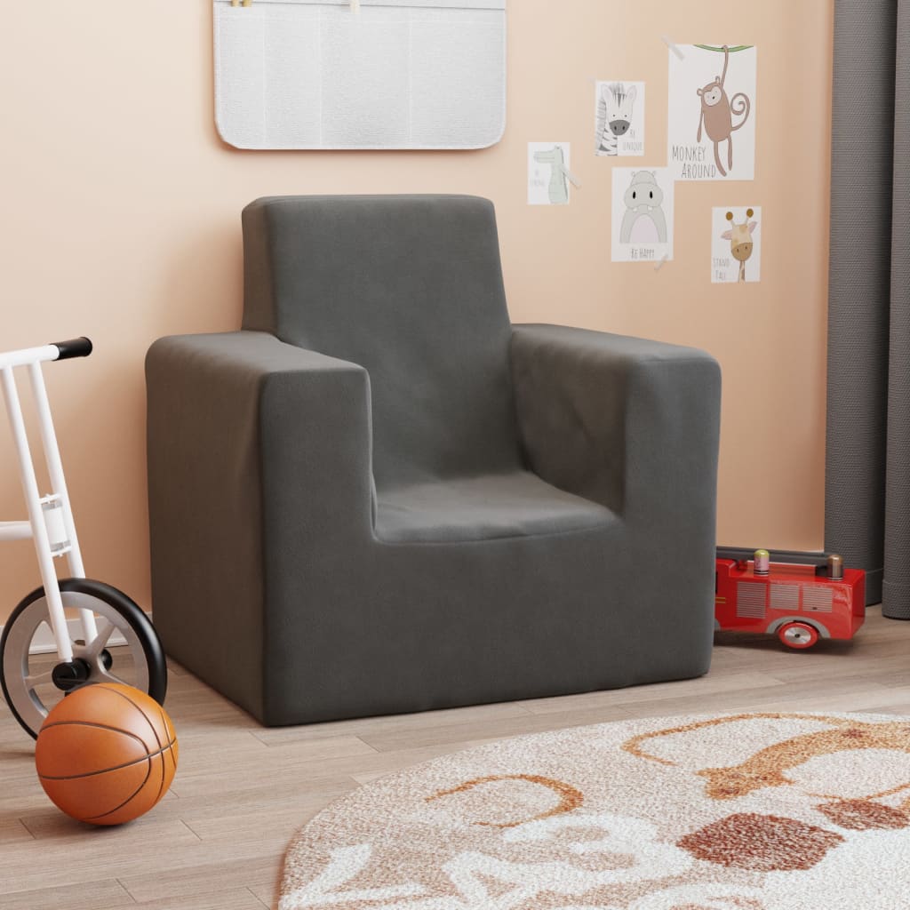 Canapé enfant anthracite en peluche douce