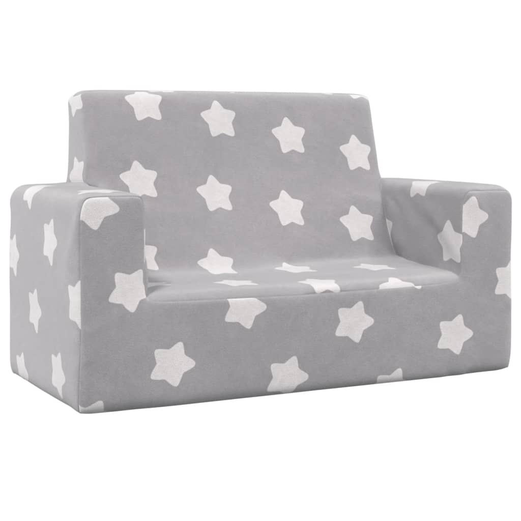 Canapé enfant 2 places gris clair avec étoiles en peluche douce