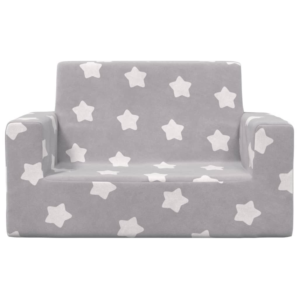Canapé enfant 2 places gris clair avec étoiles en peluche douce