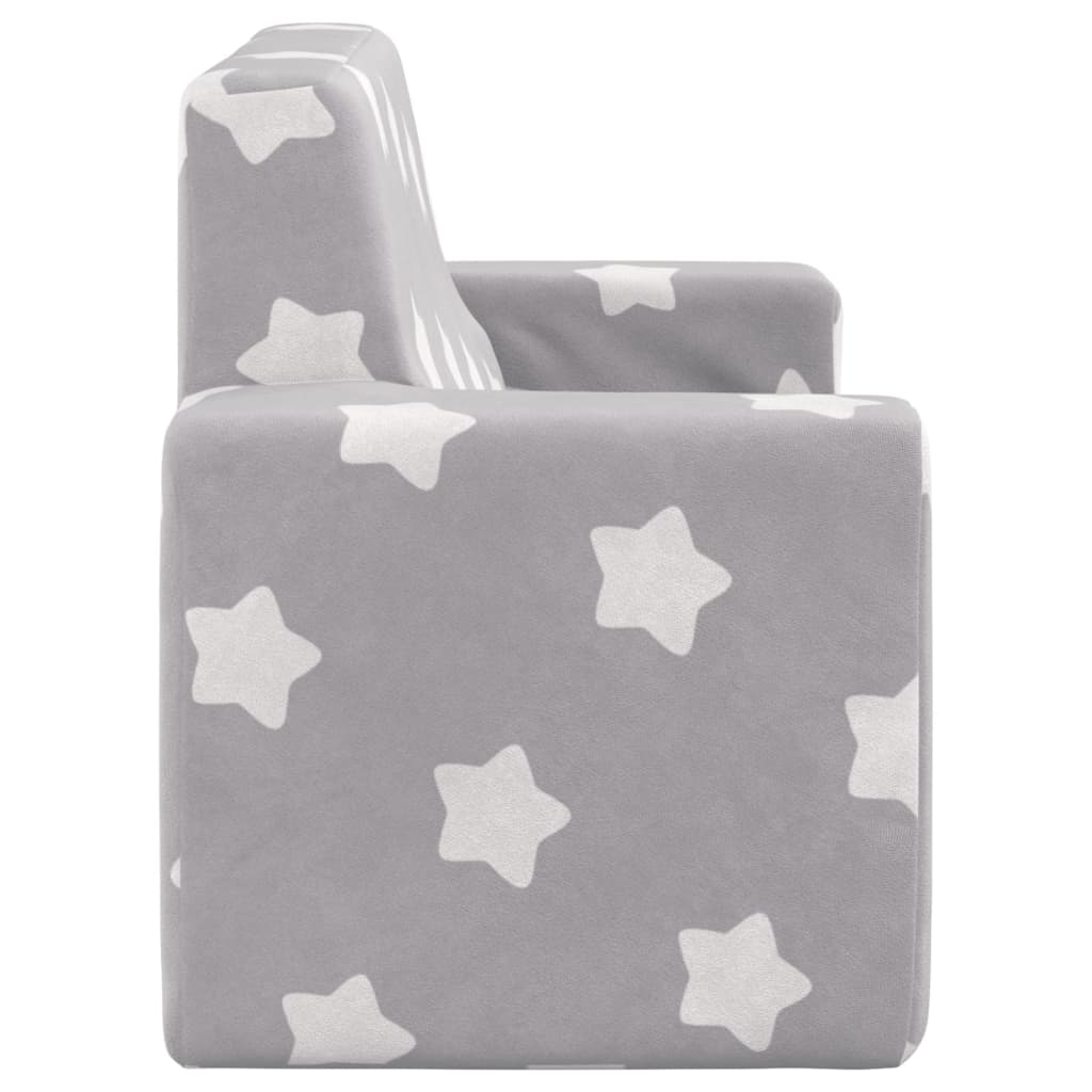 Canapé enfant 2 places gris clair avec étoiles en peluche douce