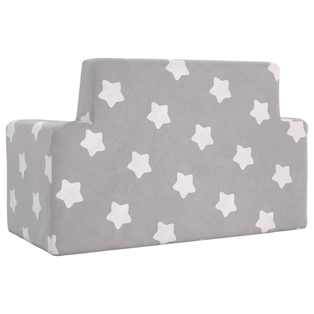 Canapé enfant 2 places gris clair avec étoiles en peluche douce