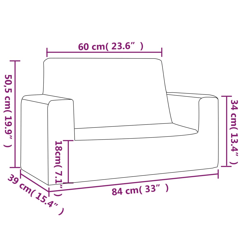 Kindersofa 2-Sitzer Creme Weich Plüsch