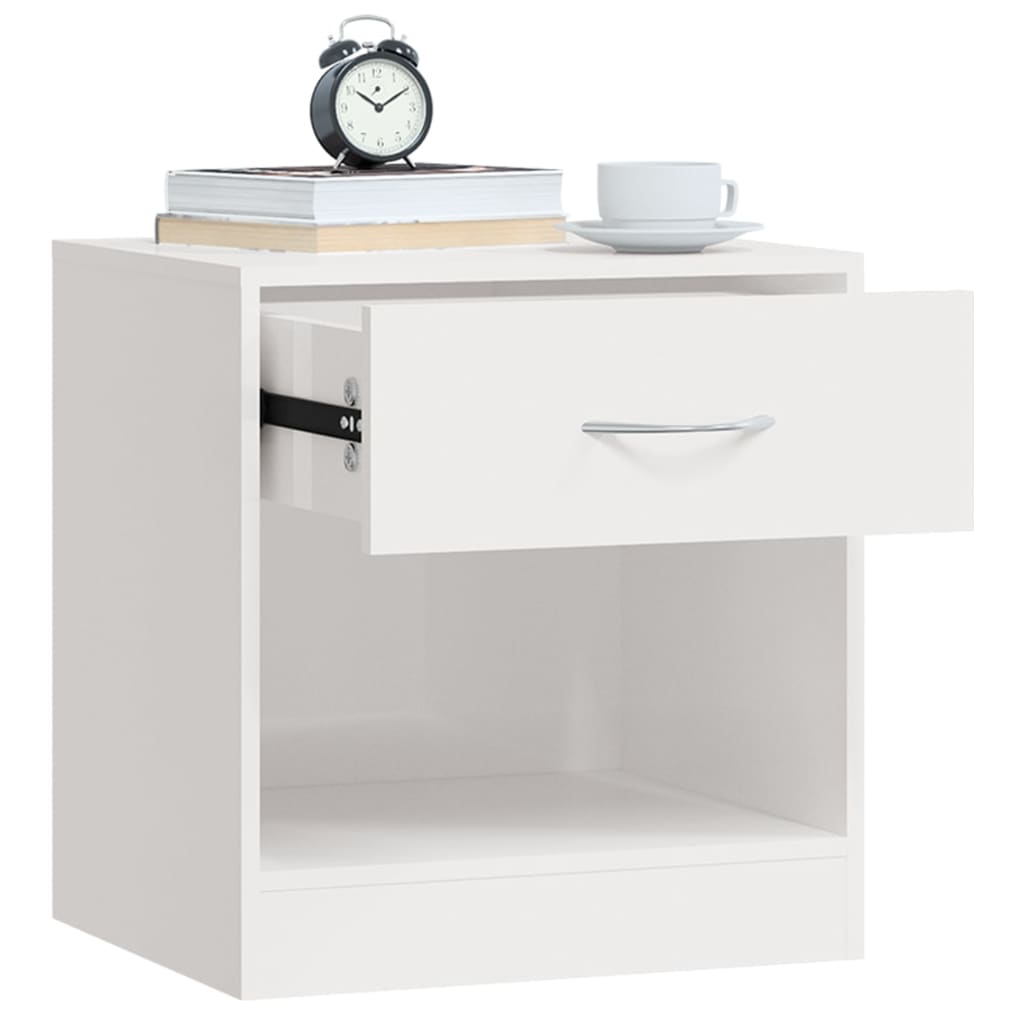 Tables de chevet 2 pièces avec tiroir blanc brillant