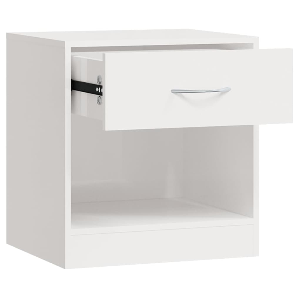 Tables de chevet 2 pièces avec tiroir blanc brillant