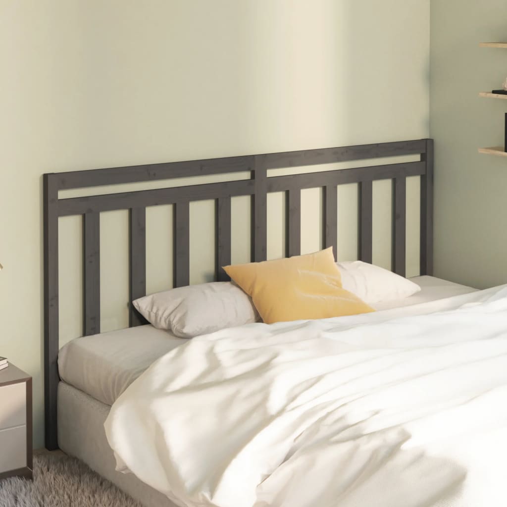 Bed Headboard Grey 206x4x100 cm Solid Pine