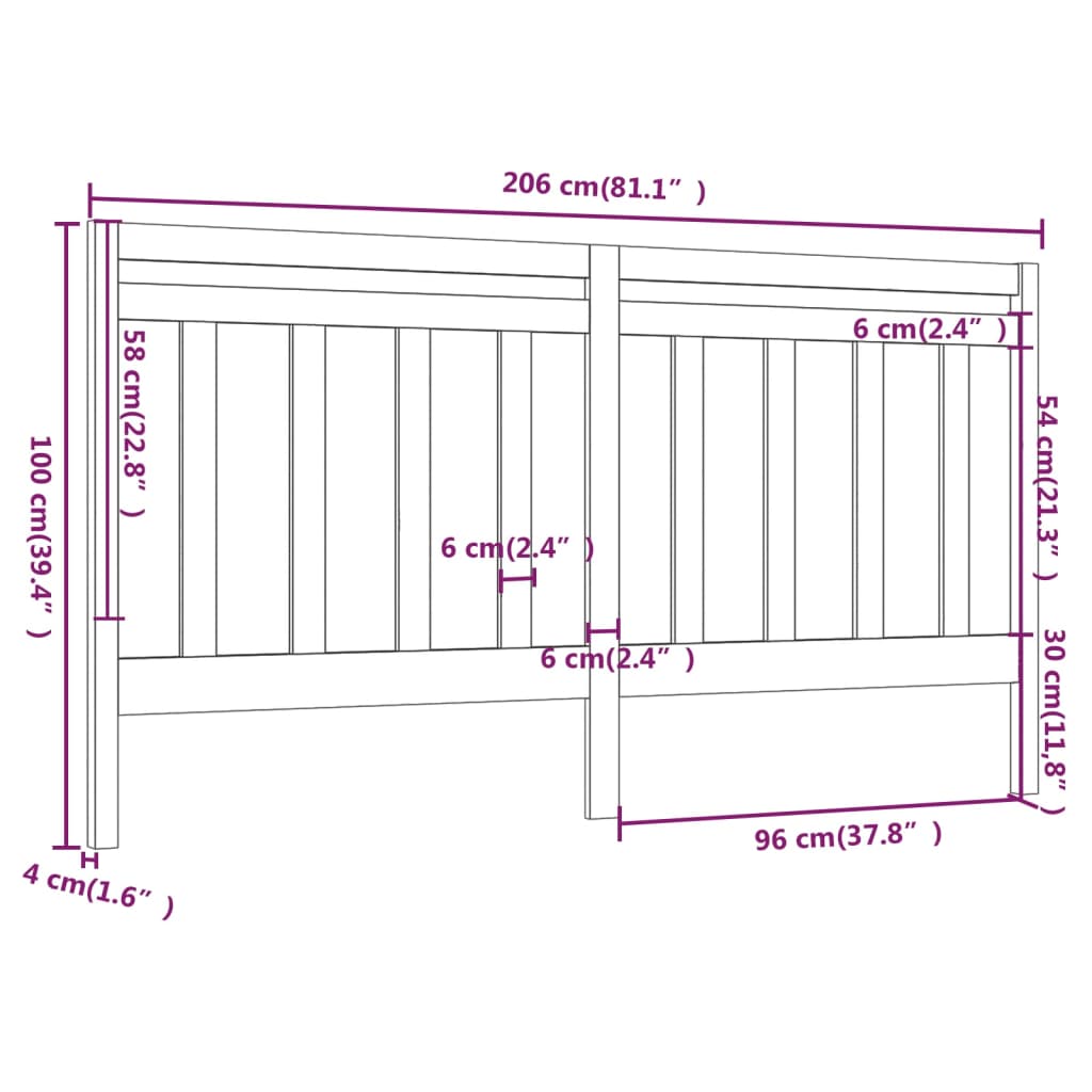 Bed Headboard Grey 206x4x100 cm Solid Pine