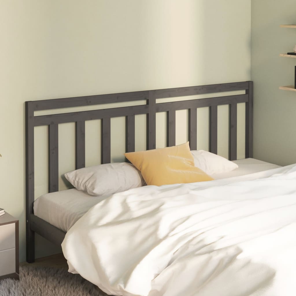 Bed Headboard Grey 206x4x100 cm Solid Pine