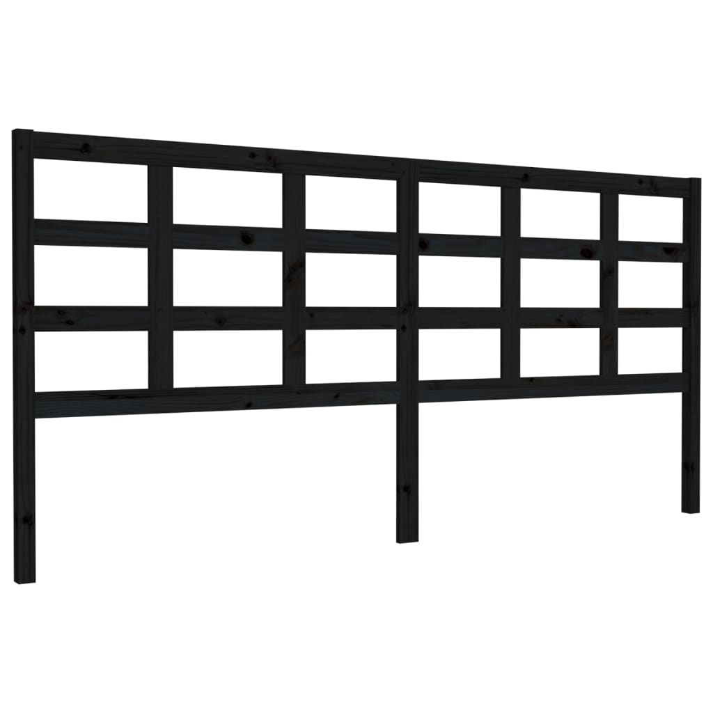 Bed Headboard Black 205.5x4x100 cm Solid Pine