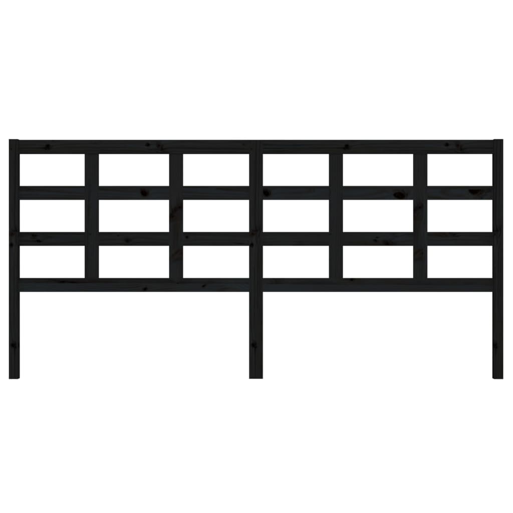 Bed Headboard Black 205.5x4x100 cm Solid Pine