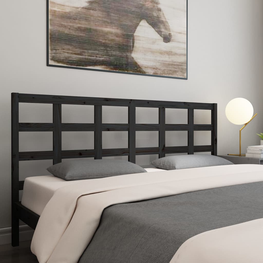 Bed Headboard Black 205.5x4x100 cm Solid Pine