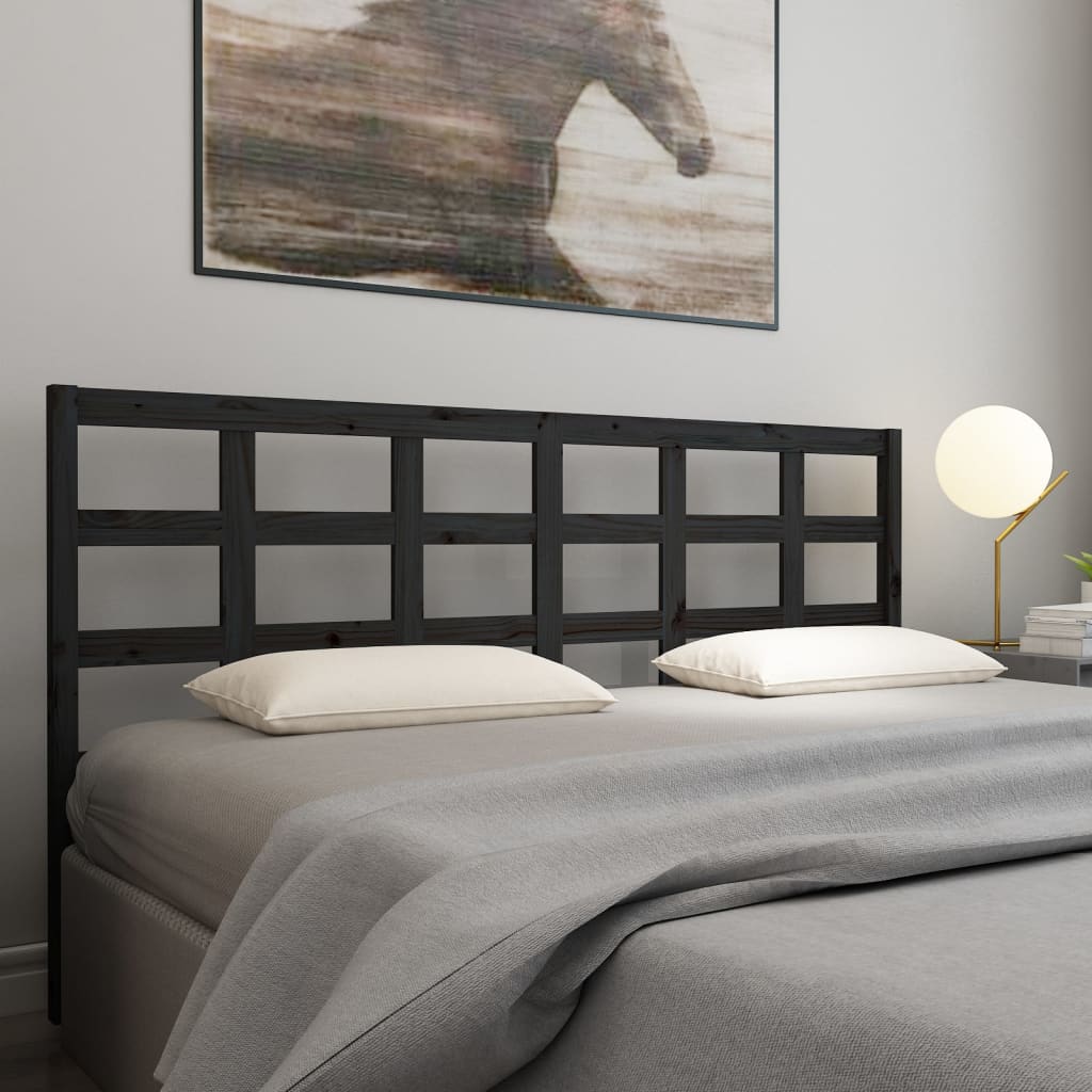 Bed Headboard Black 205.5x4x100 cm Solid Pine