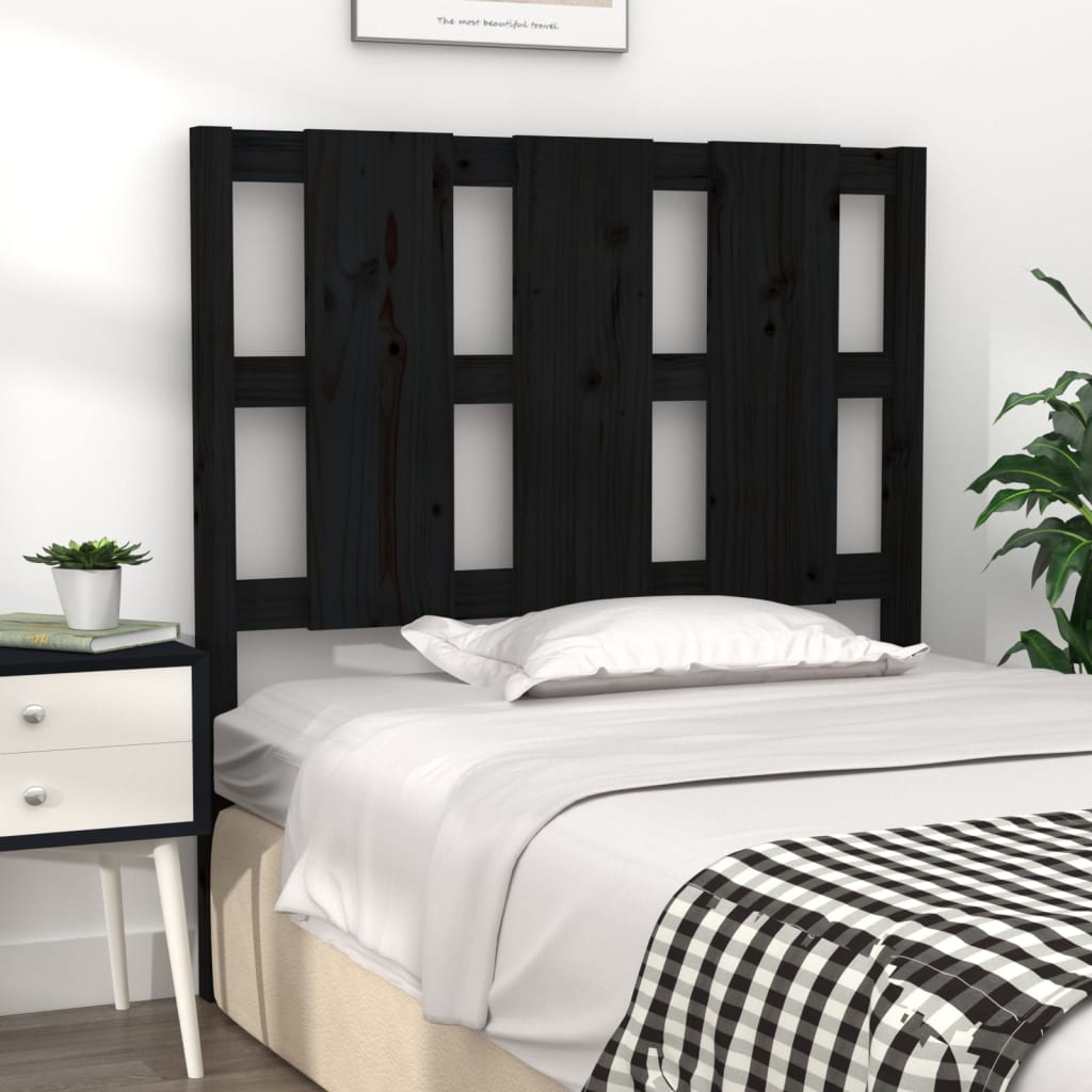 Bed Headboard Black 105.5x4x100 cm Solid Pine