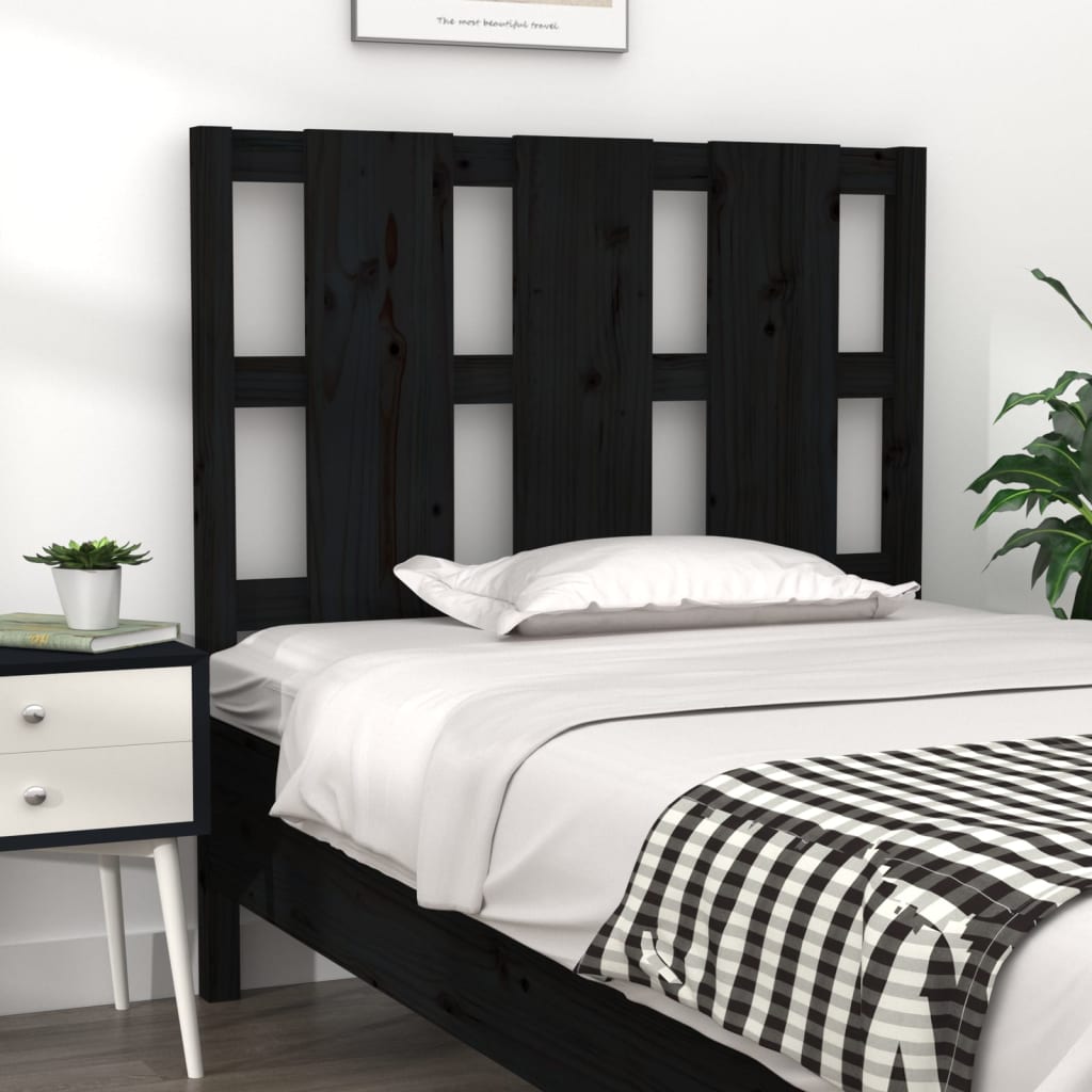 Bed Headboard Black 105.5x4x100 cm Solid Pine