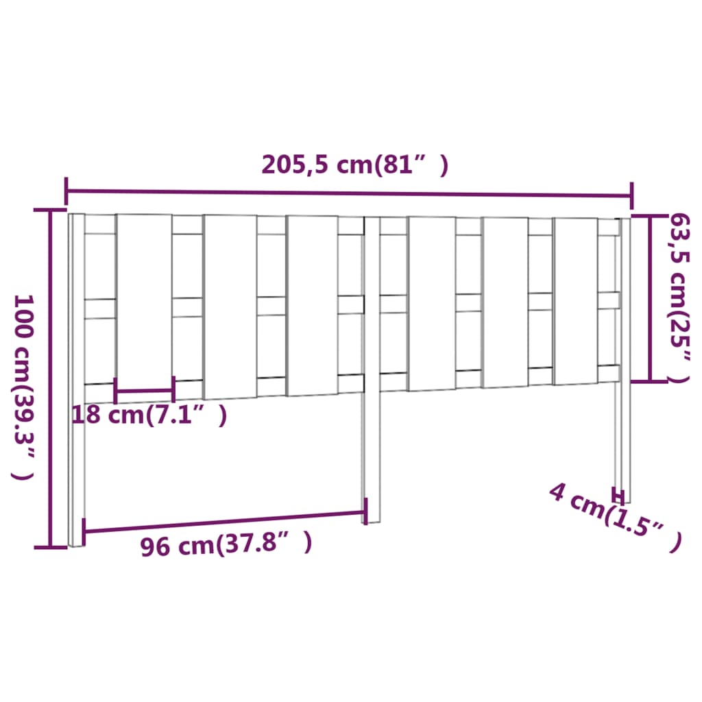Bed headboard 205.5x4x100 cm solid pine