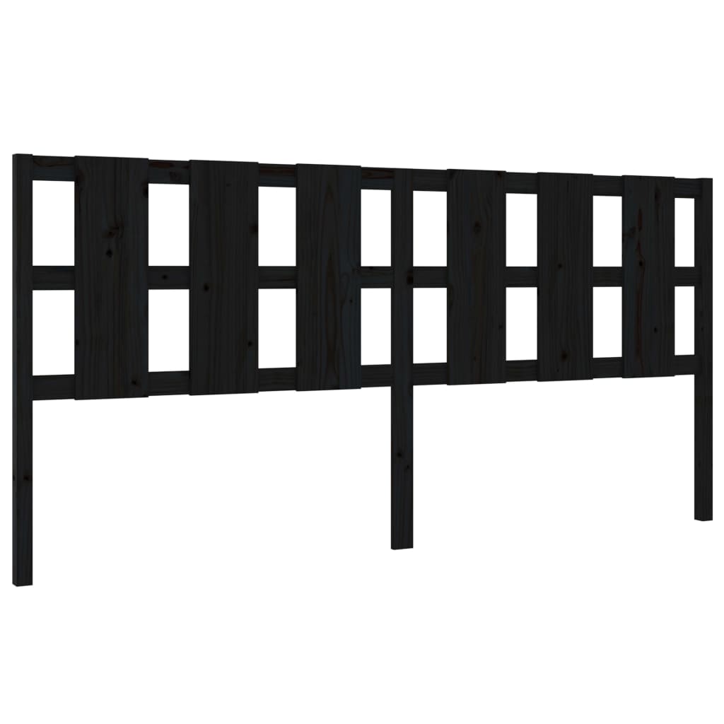 Bed Headboard Black 205.5x4x100 cm Solid Pine