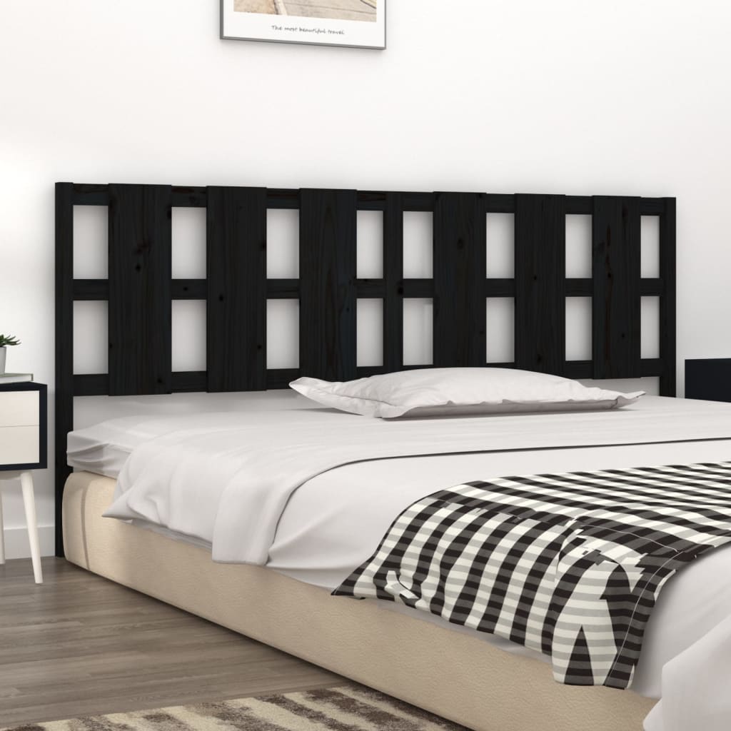 Bed Headboard Black 205.5x4x100 cm Solid Pine