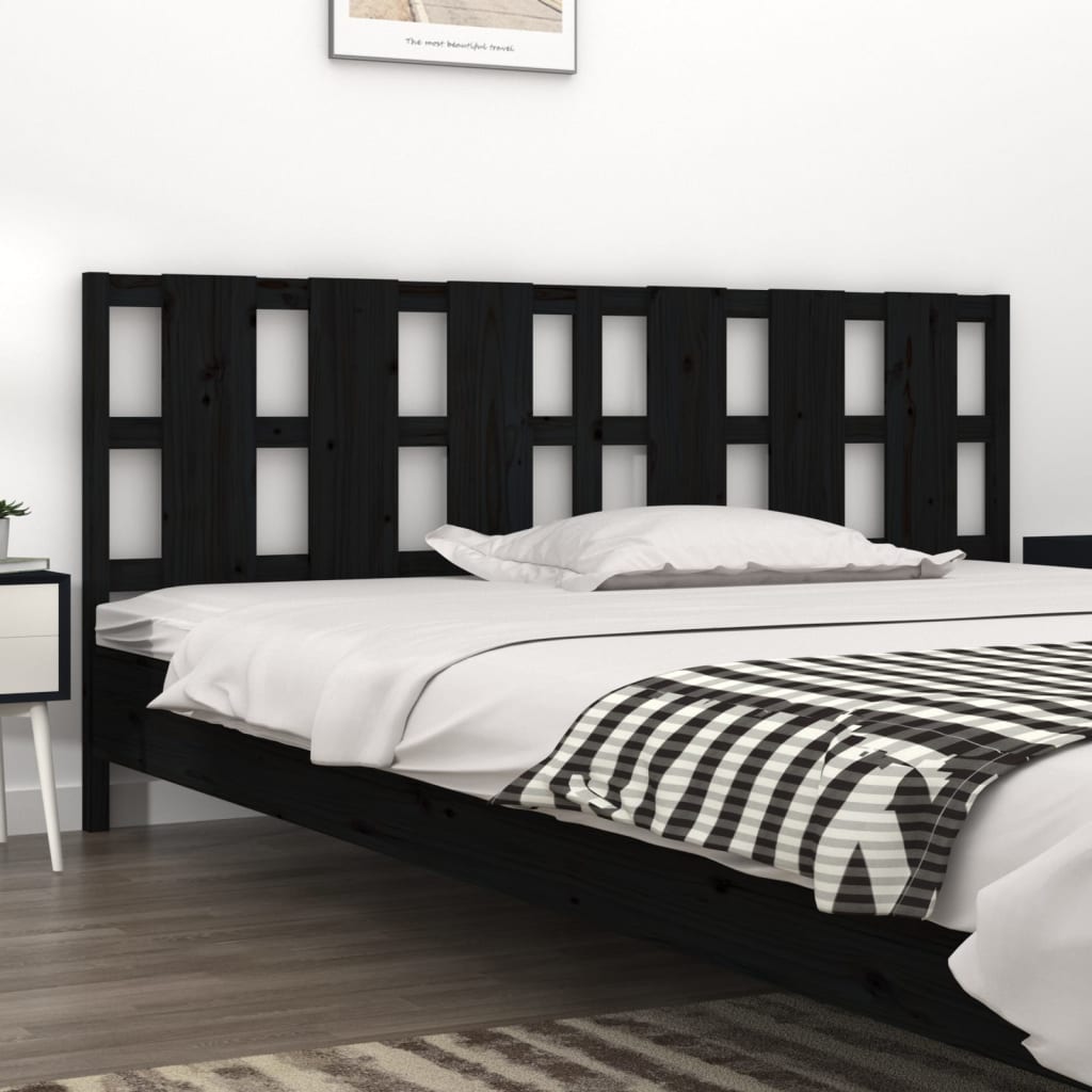Bed Headboard Black 205.5x4x100 cm Solid Pine