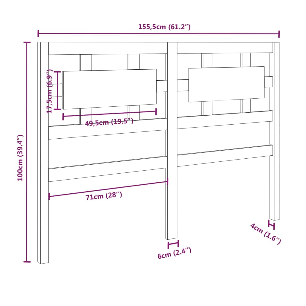 Bed headboard 155.5x4x100 cm solid pine wood
