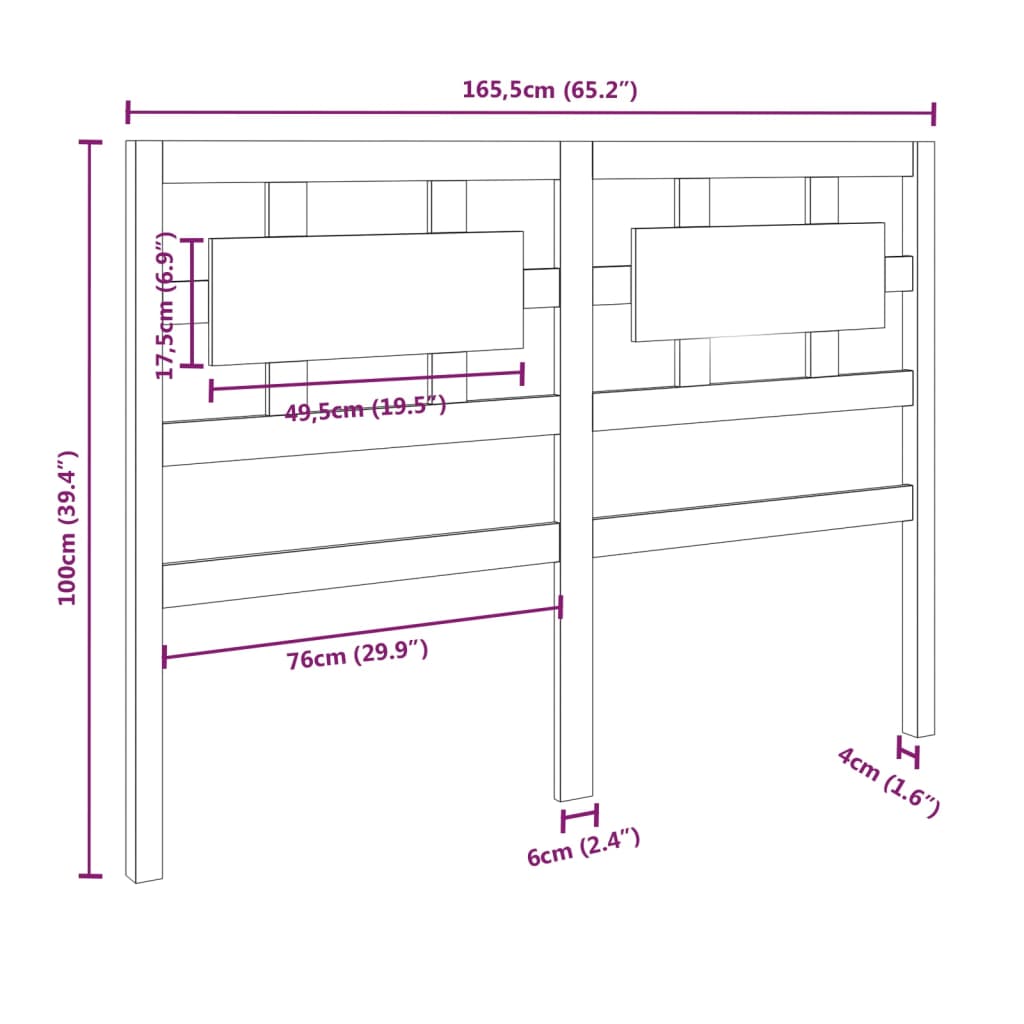 Bed headboard honey brown 165.5x4x100 cm solid pine wood