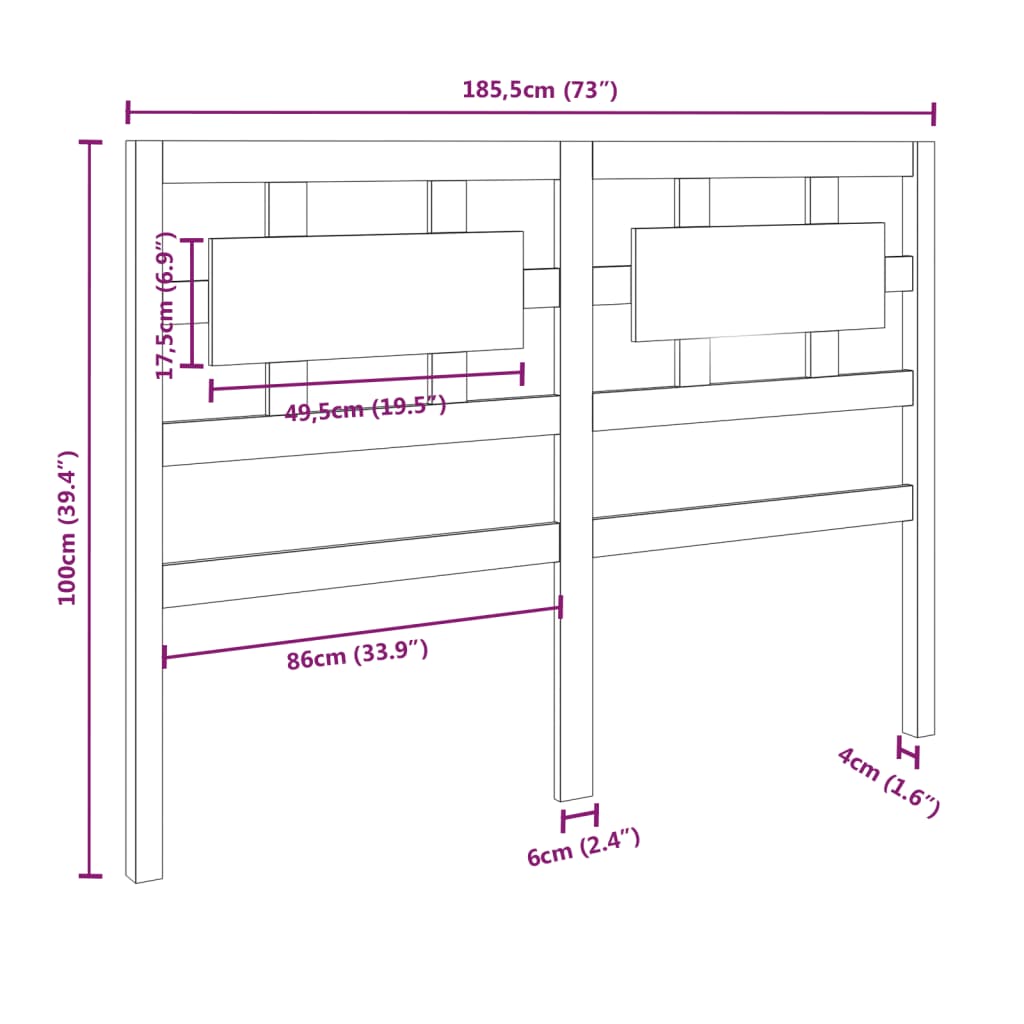 Bed headboard honey brown 185.5x4x100 cm solid pine wood