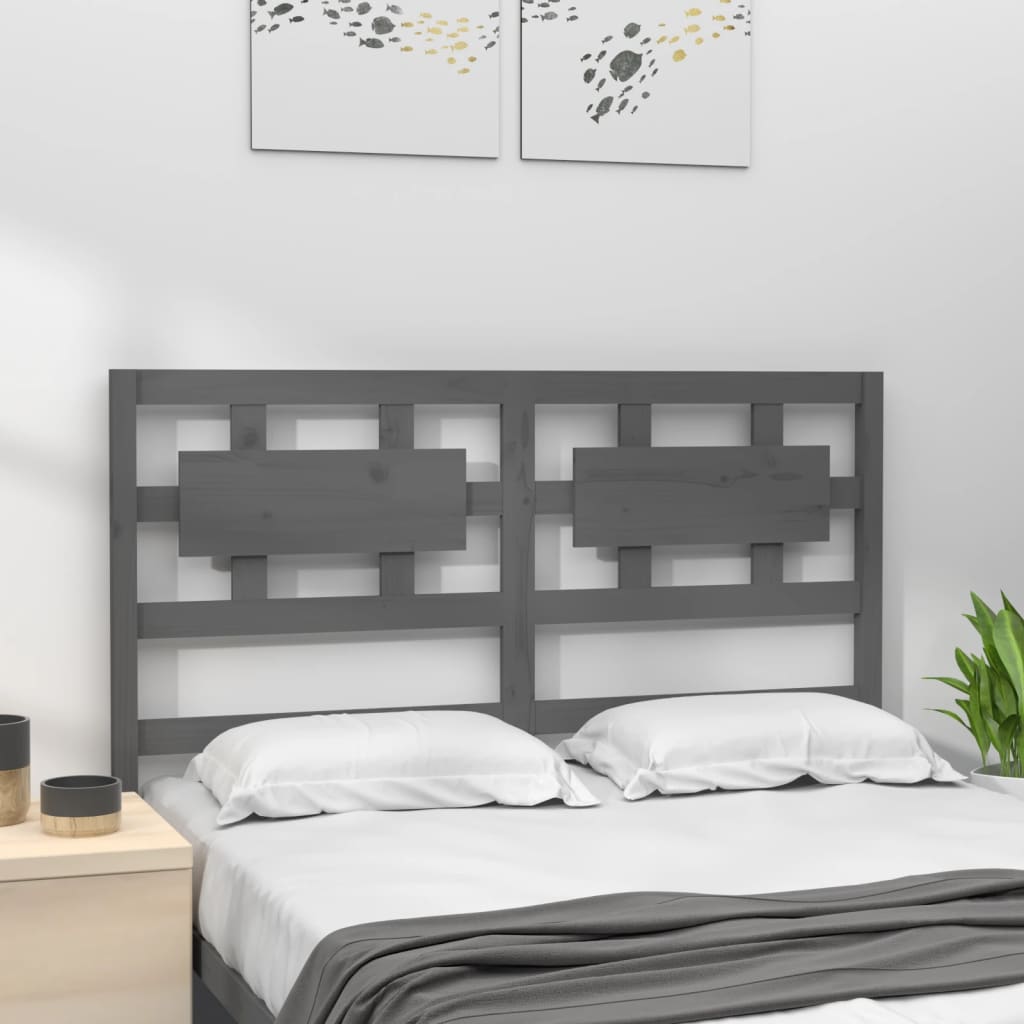 Bed Headboard Grey 205.5x4x100 cm Solid Pine