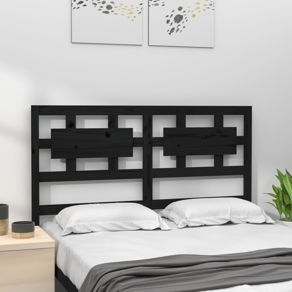 Bed Headboard Black 205.5x4x100 cm Solid Pine