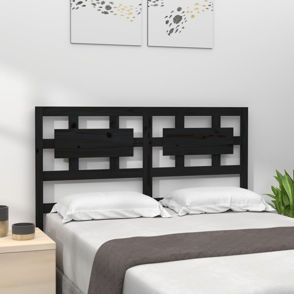 Bed Headboard Black 205.5x4x100 cm Solid Pine