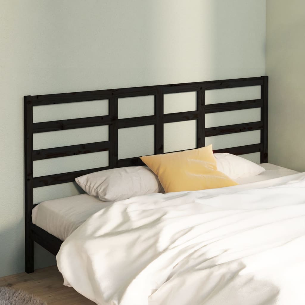 Bed Headboard Black 206x4x104 cm Solid Pine