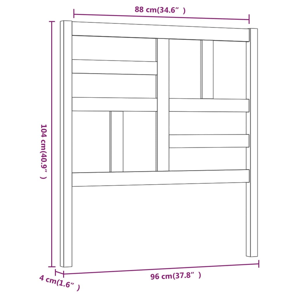Bed Headboard Grey 96x4x104 cm Solid Pine