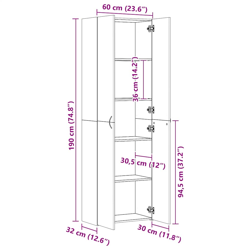 Büroschrank Grau Sonoma 60x32x190 cm Holzwerkstoff