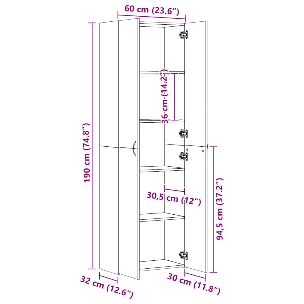 Büroschrank Braun Eichen-Optik 60x32x190 cm Holzwerkstoff