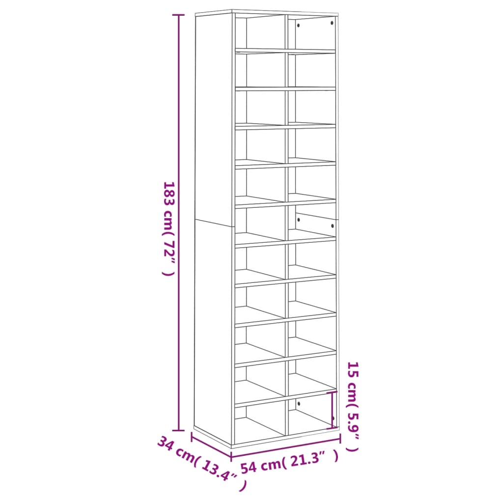 Shoe rack smoked oak 54x34x183 cm wood material