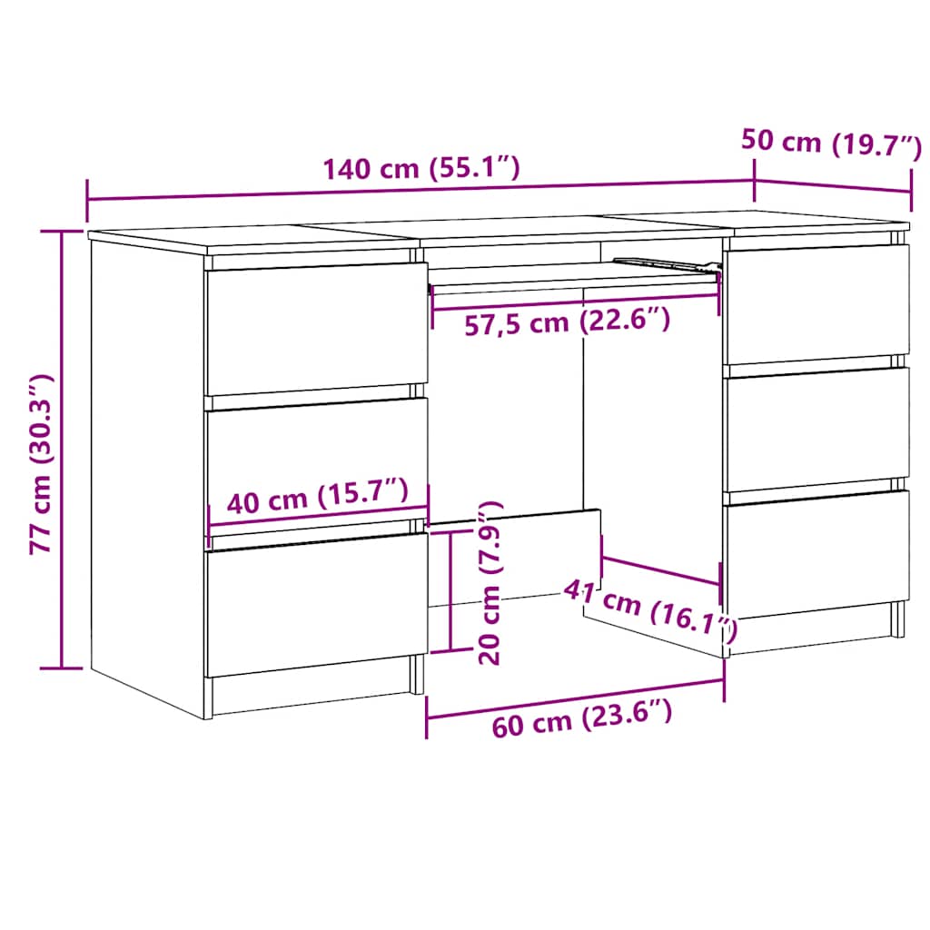 Bureau Gris Sonoma 140x50x77 cm en bois