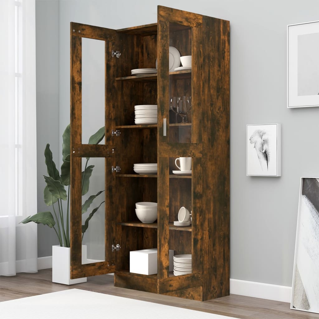 Vitrinenschrank Räuchereiche 82,5x30,5x185 cm Holzwerkstoff