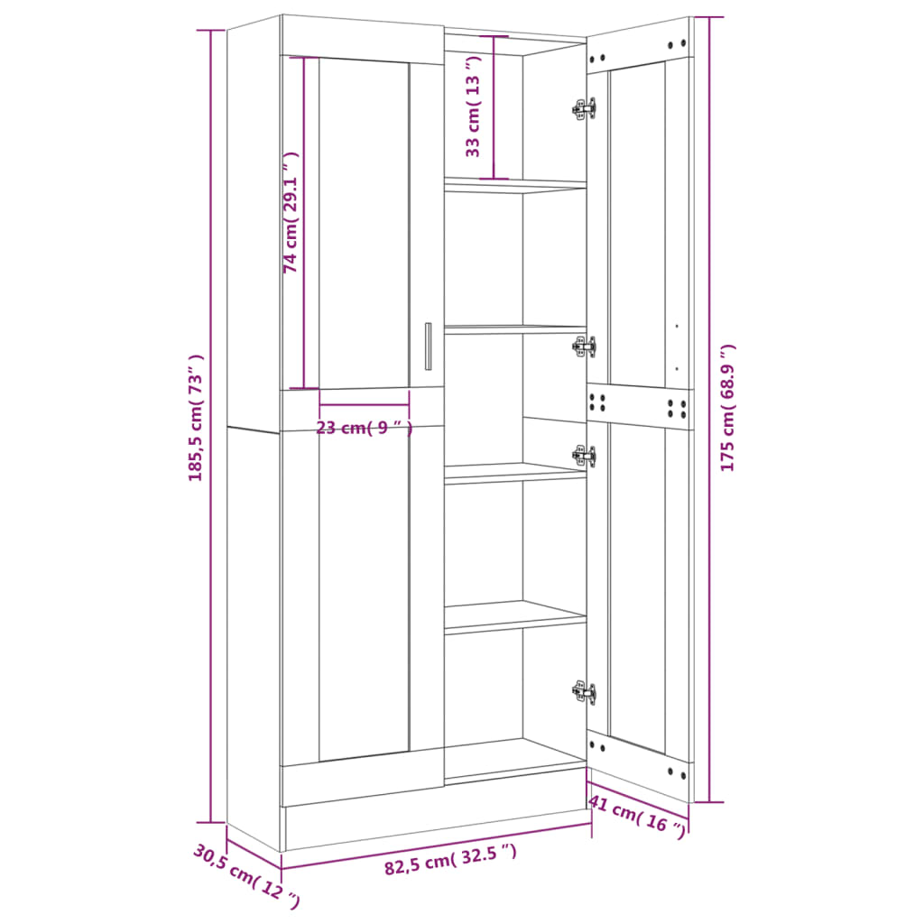 Vitrinenschrank Räuchereiche 82,5x30,5x185 cm Holzwerkstoff