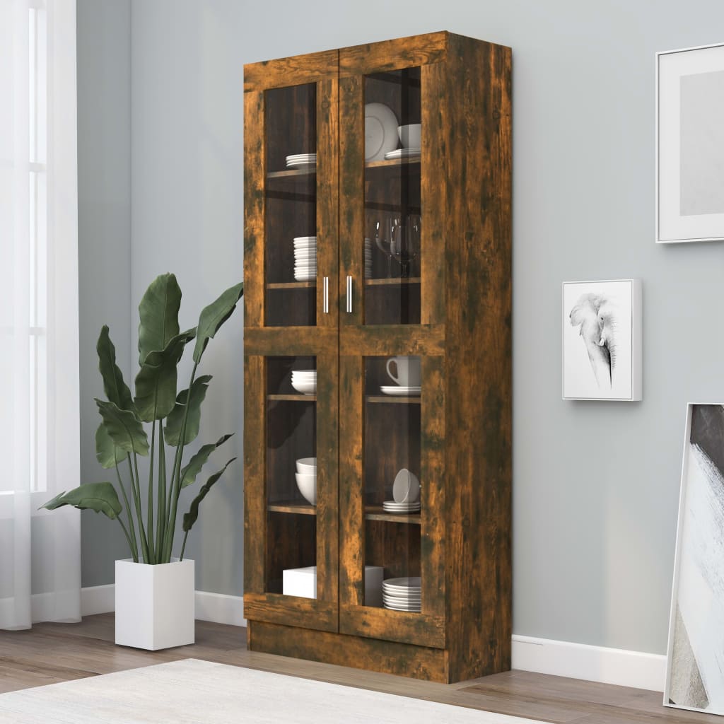 Vitrinenschrank Räuchereiche 82,5x30,5x185 cm Holzwerkstoff