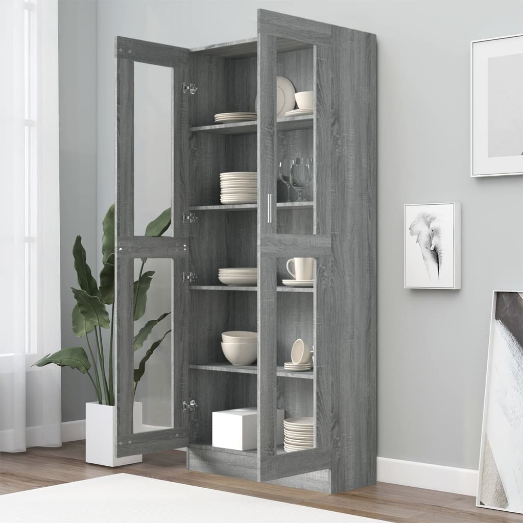 Vitrinenschrank Grau Sonoma 82,5x30,5x185 cm Holzwerkstoff